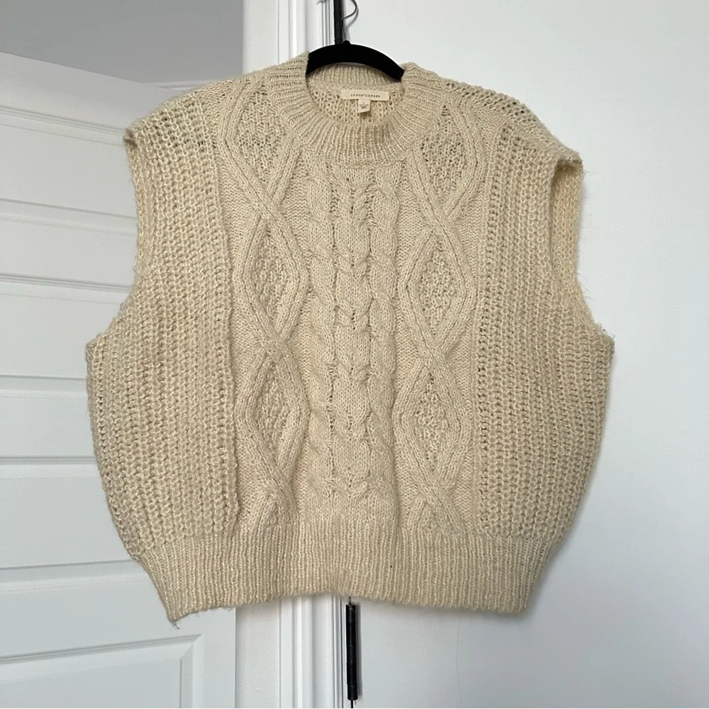 Women's Cream Cable Knit Sweater Vest - Picture 1 of 4